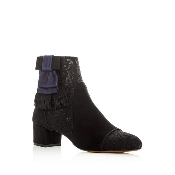 TABITHA SIMMONS Womens Black Lace Anastasia Round Toe Block Heel Booties 37